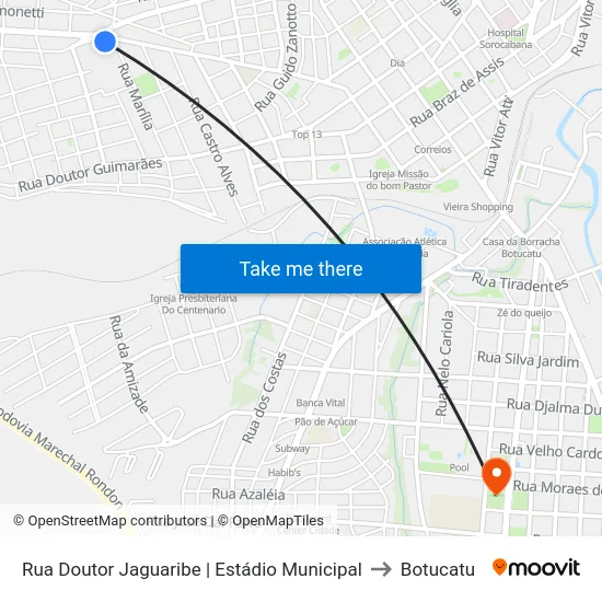 Rua Doutor Jaguaribe | Estádio Municipal to Botucatu map