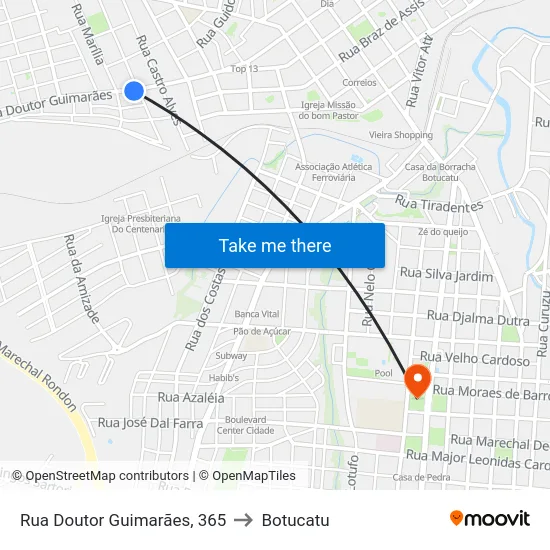 Rua Doutor Guimarães, 365 to Botucatu map