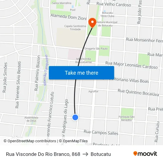 Rua Visconde Do Rio Branco, 868 to Botucatu map