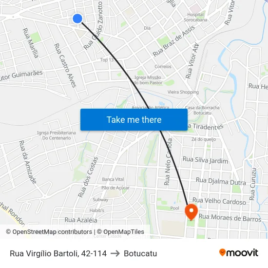 Rua Virgílio Bartoli, 42-114 to Botucatu map