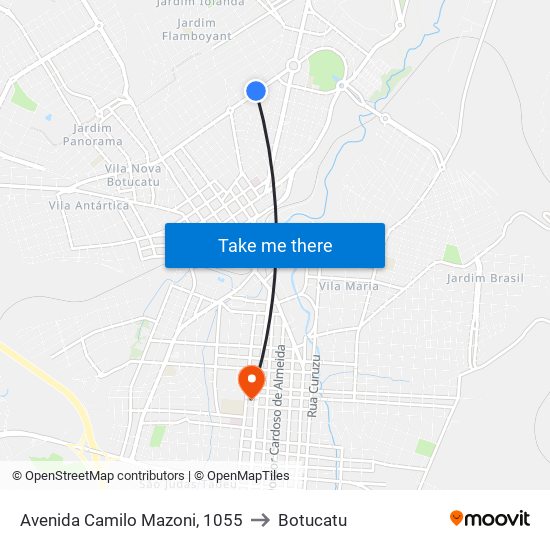 Avenida Camilo Mazoni, 1055 to Botucatu map