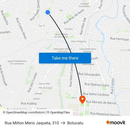 Rua Milton Meris Jaqueta, 310 to Botucatu map