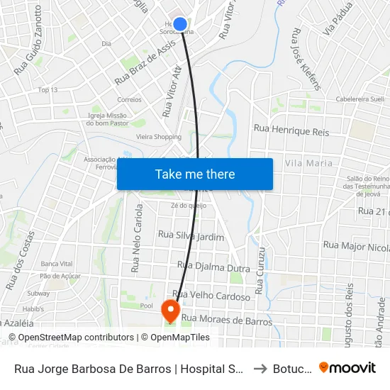 Rua Jorge Barbosa De Barros | Hospital Sorocabana to Botucatu map