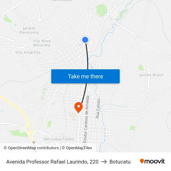 Avenida Professor Rafael Laurindo, 220 to Botucatu map