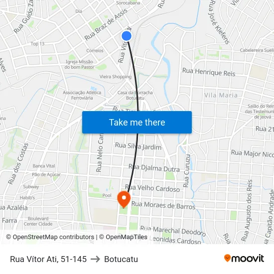 Rua Vítor Ati, 51-145 to Botucatu map