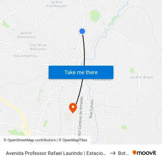 Avenida Professor Rafael Laurindo | Estacionamento Supermercado Central to Botucatu map