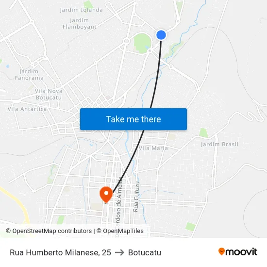 Rua Humberto Milanese, 25 to Botucatu map