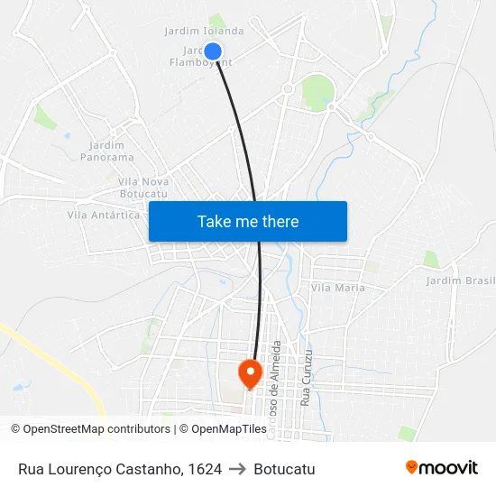 Rua Lourenço Castanho, 1624 to Botucatu map