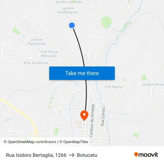 Rua Isidoro Bertaglia, 1266 to Botucatu map