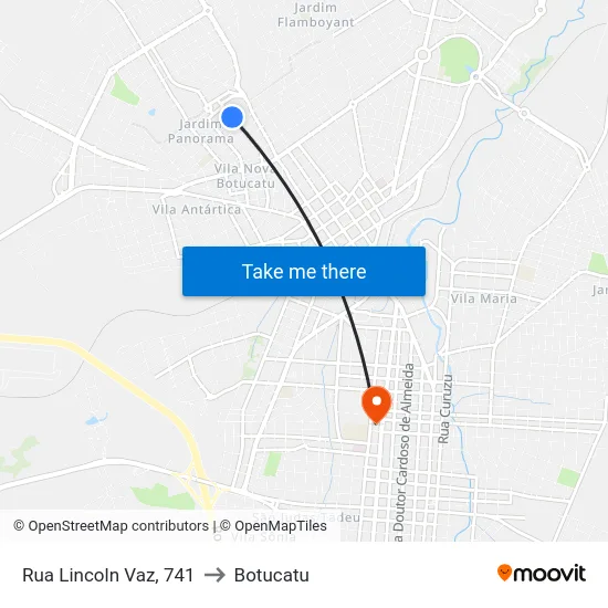 Rua Lincoln Vaz, 741 to Botucatu map