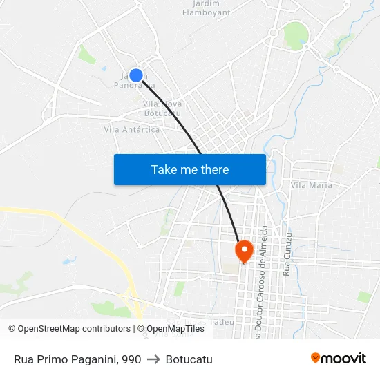 Rua Primo Paganini, 990 to Botucatu map