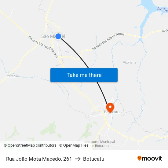 Rua João Mota Macedo, 261 to Botucatu map