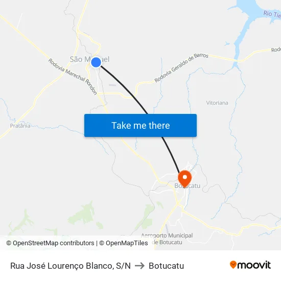 Rua José Lourenço Blanco, S/N to Botucatu map