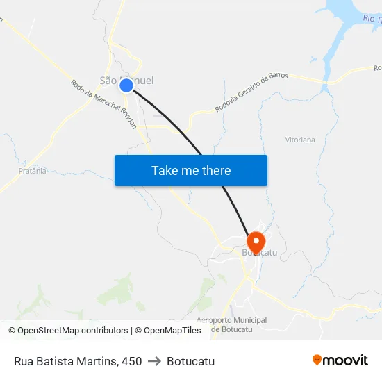 Rua Batista Martins, 450 to Botucatu map
