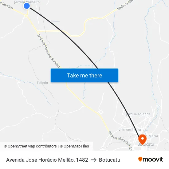 Avenida José Horácio Mellão, 1394 to Botucatu map