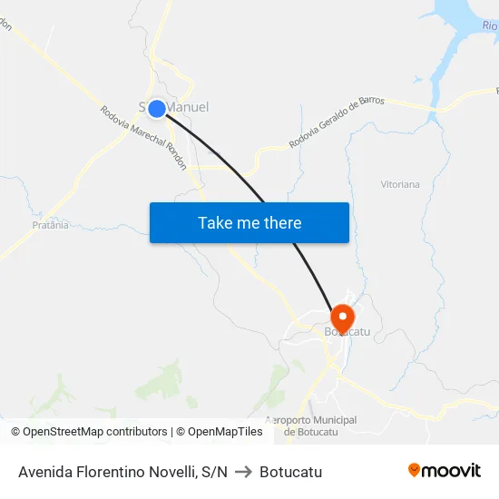 Avenida Florentino Novelli, S/N to Botucatu map