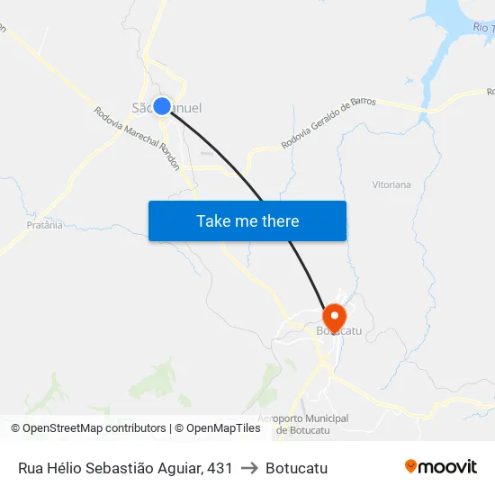 Rua Hélio Sebastião Aguiar, 431 to Botucatu map