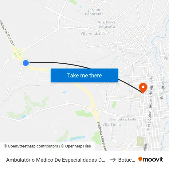 Ambulatório Médico De Especialidades De Botucatu to Botucatu map