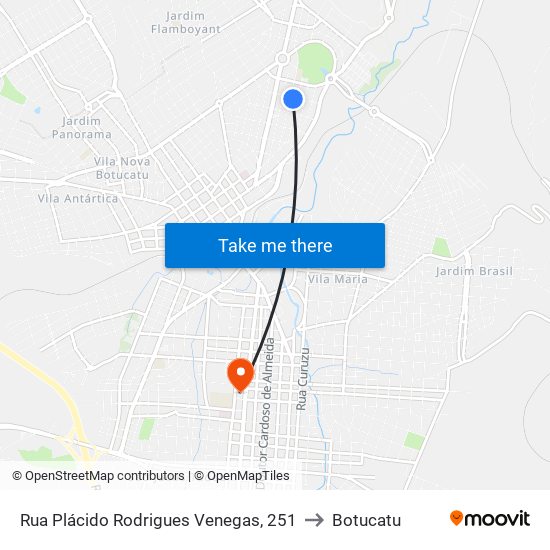 Rua Plácido Rodrigues Venegas, 251 to Botucatu map