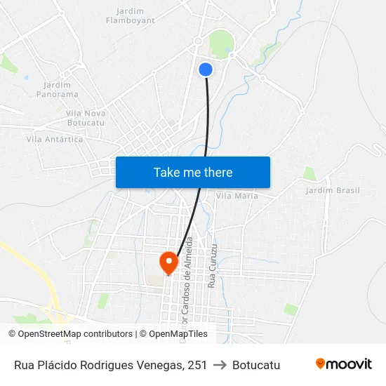 Rua Plácido Rodrigues Venegas, 251 to Botucatu map