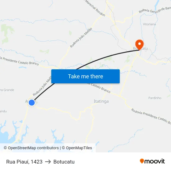 Rua Piauí, 1423 to Botucatu map