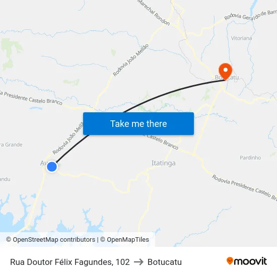 Rua Doutor Félix Fagundes, 102 to Botucatu map