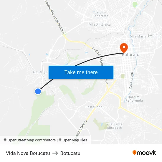 Vida Nova Botucatu to Botucatu map