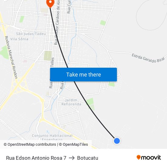 Rua Edson Antonio Rosa 7 to Botucatu map