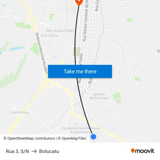 Rua 3, S/N to Botucatu map