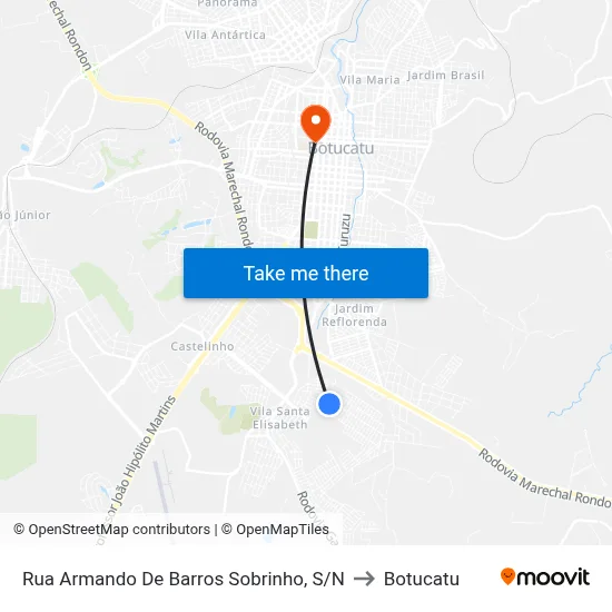 Rua Armando De Barros Sobrinho, S/N to Botucatu map
