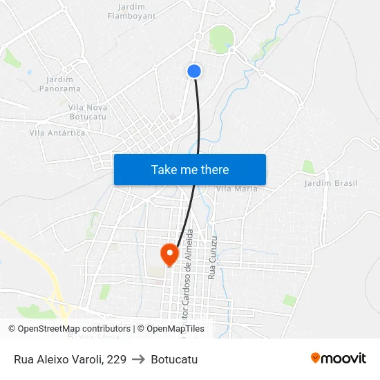 Rua Aleixo Varoli, 229 to Botucatu map