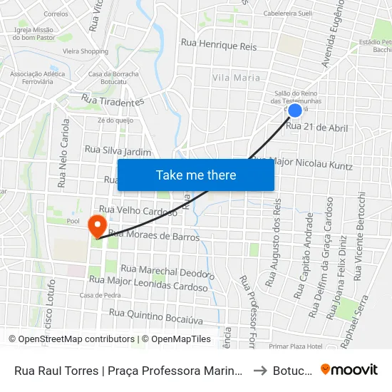Rua Raul Torres | Praça Professora Marina Passos to Botucatu map