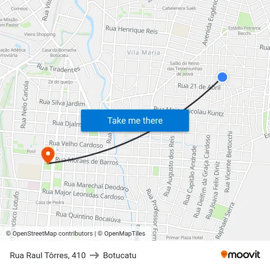 Rua Raul Tôrres, 410 to Botucatu map