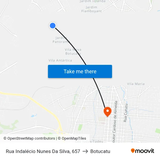 Rua Indalécio Nunes Da Silva, 657 to Botucatu map