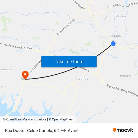 Rua Doutor Célso Cariola, 62 to Avaré map