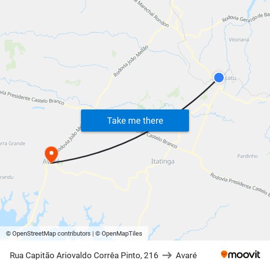 Rua Capitão Ariovaldo Corrêa Pinto, 216 to Avaré map