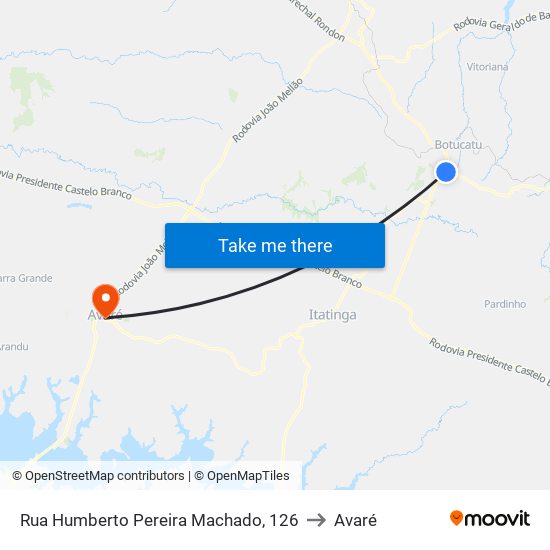 Rua Humberto Pereira Machado, 126 to Avaré map