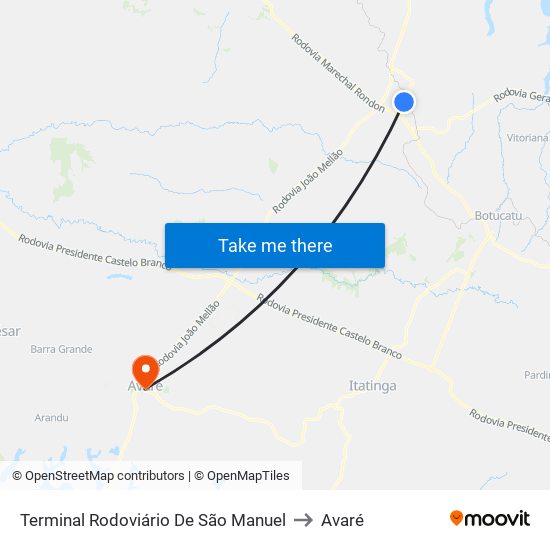 Terminal Rodoviário De São Manuel to Avaré map