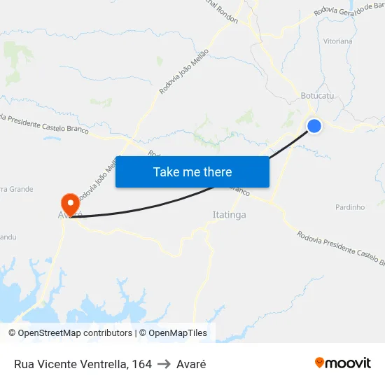 Rua Vicente Ventrella, 164 to Avaré map