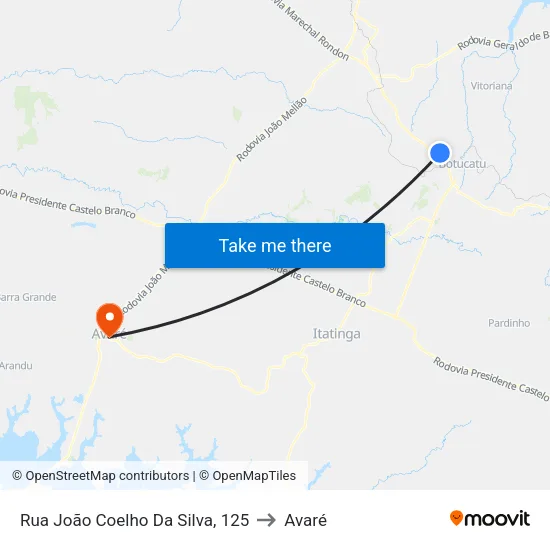 Rua João Coelho Da Silva, 125 to Avaré map