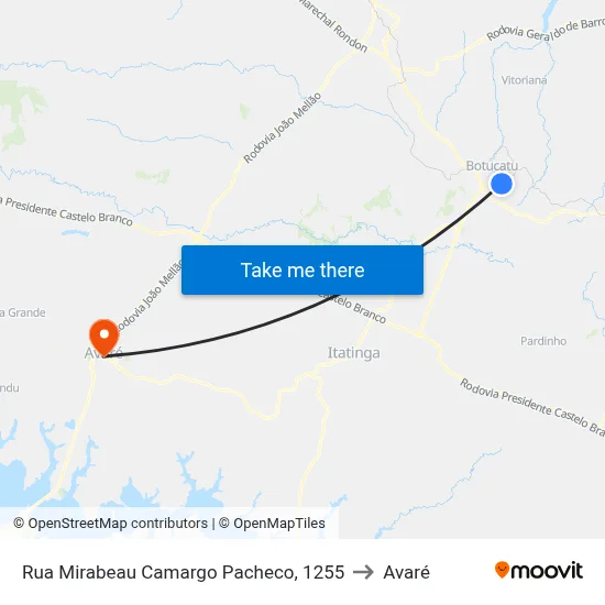 Rua Mirabeau Camargo Pacheco, 1255 to Avaré map