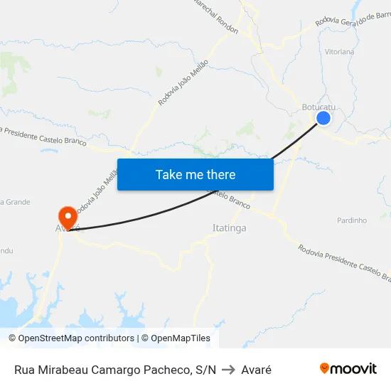 Rua Mirabeau Camargo Pacheco, S/N to Avaré map