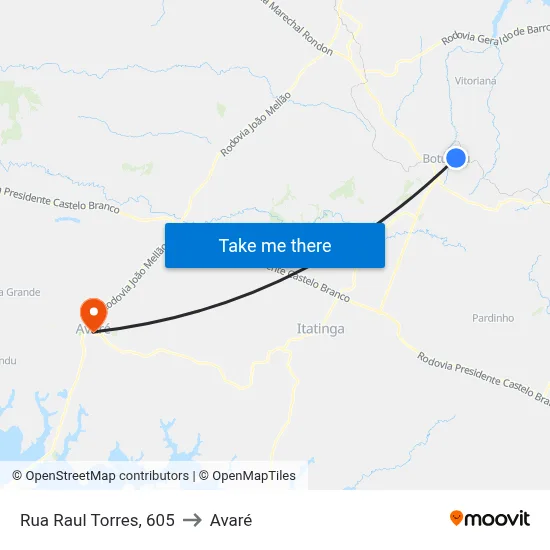 Rua Raul Torres, 605 to Avaré map