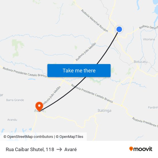 Rua Caibar Shutel, 118 to Avaré map