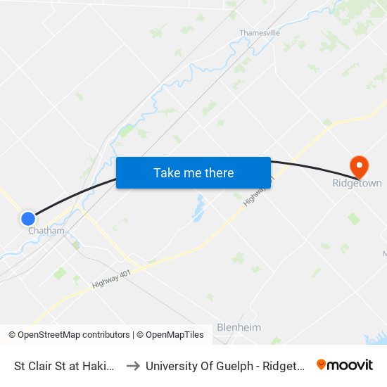 St Clair St at Hakim Optical to University Of Guelph - Ridgetown Campus map