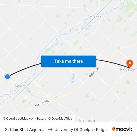 St Clair St at Anjema Eye Clinic to University Of Guelph - Ridgetown Campus map