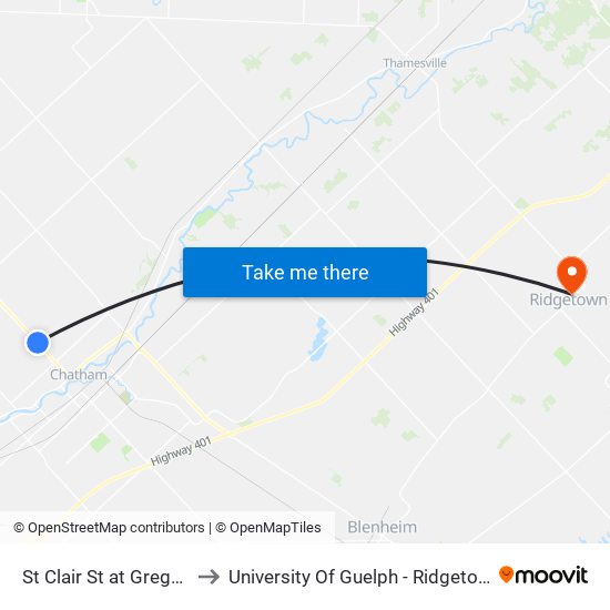 St Clair St at Gregory Drive to University Of Guelph - Ridgetown Campus map