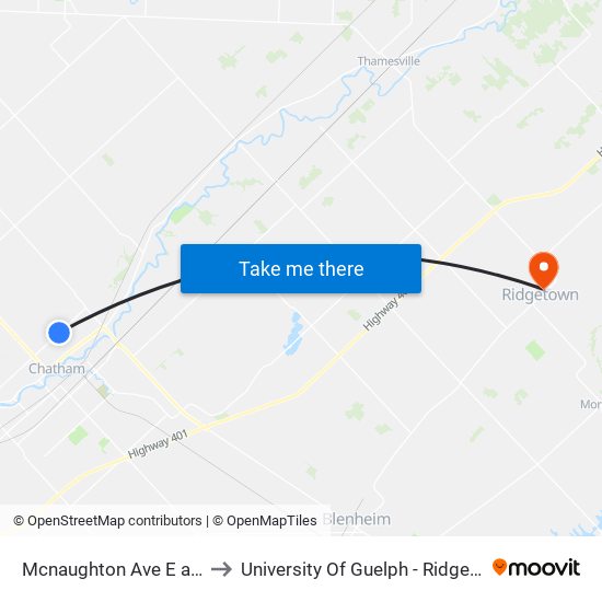 Mcnaughton Ave E at Michener to University Of Guelph - Ridgetown Campus map