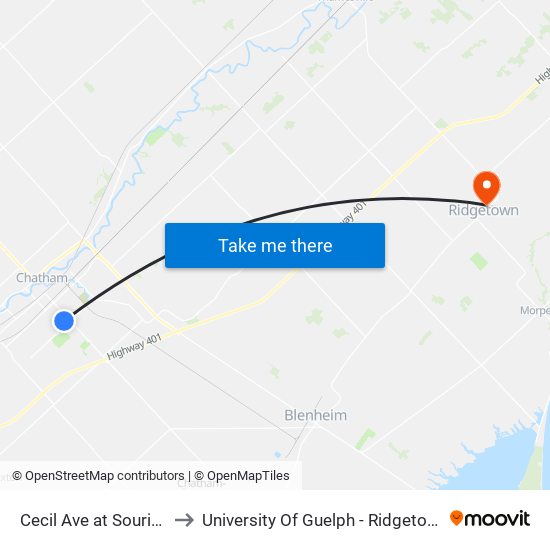 Cecil Ave at Souriquois St to University Of Guelph - Ridgetown Campus map