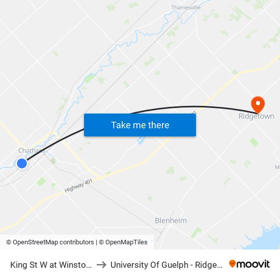 King St W at Winston Churchill to University Of Guelph - Ridgetown Campus map